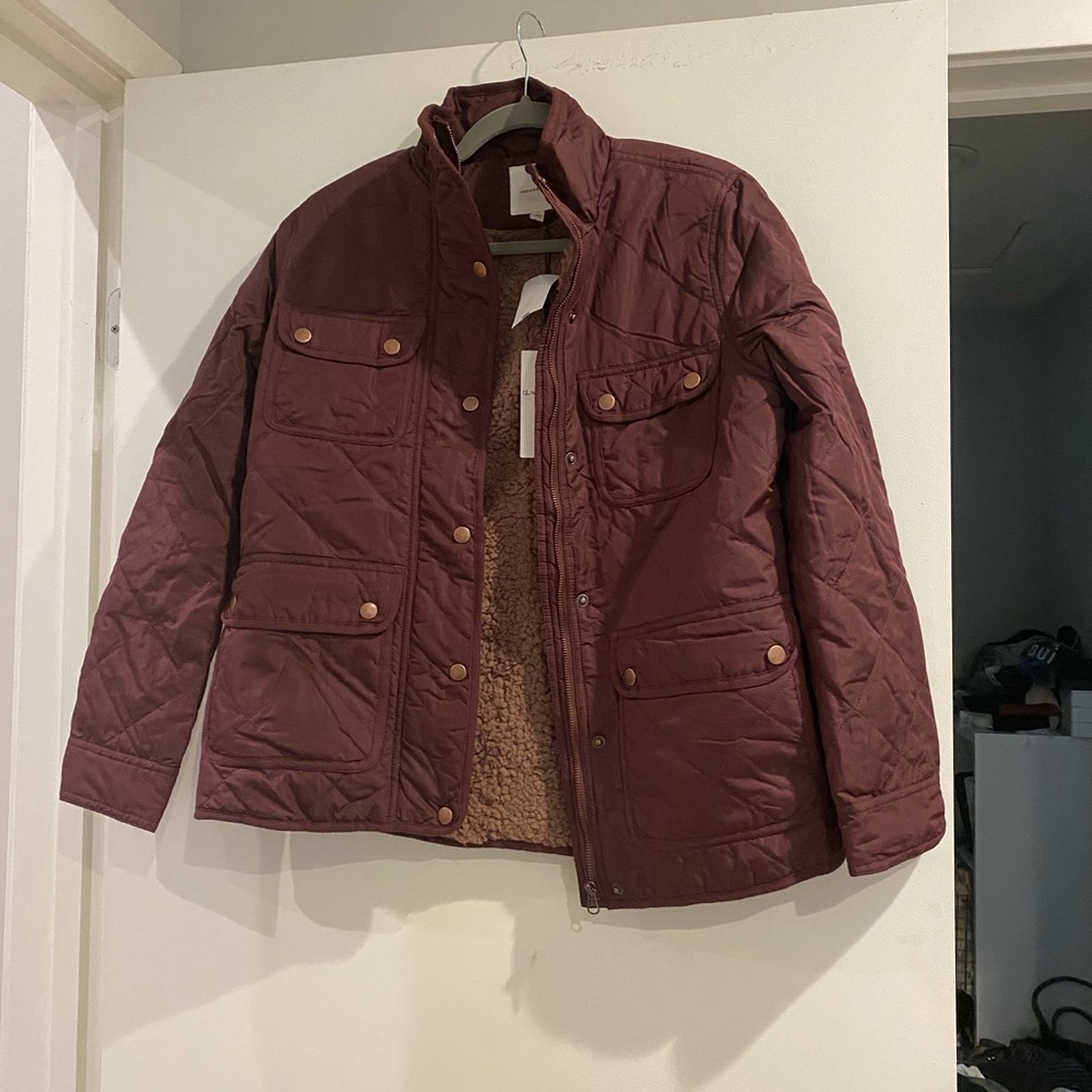 Burgundy quiltrd fleece lined jacket